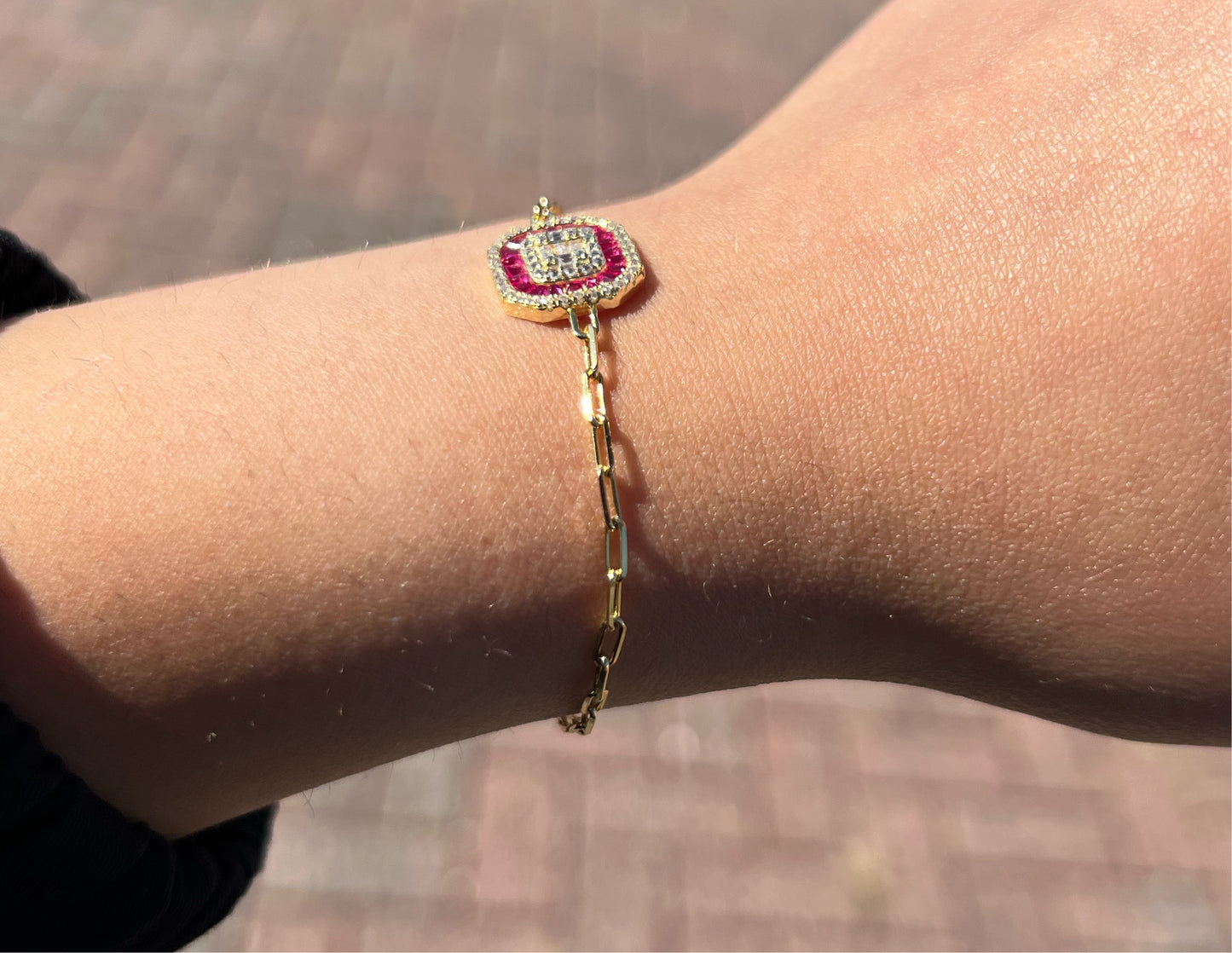 Ruby centered paper clip Bracelet