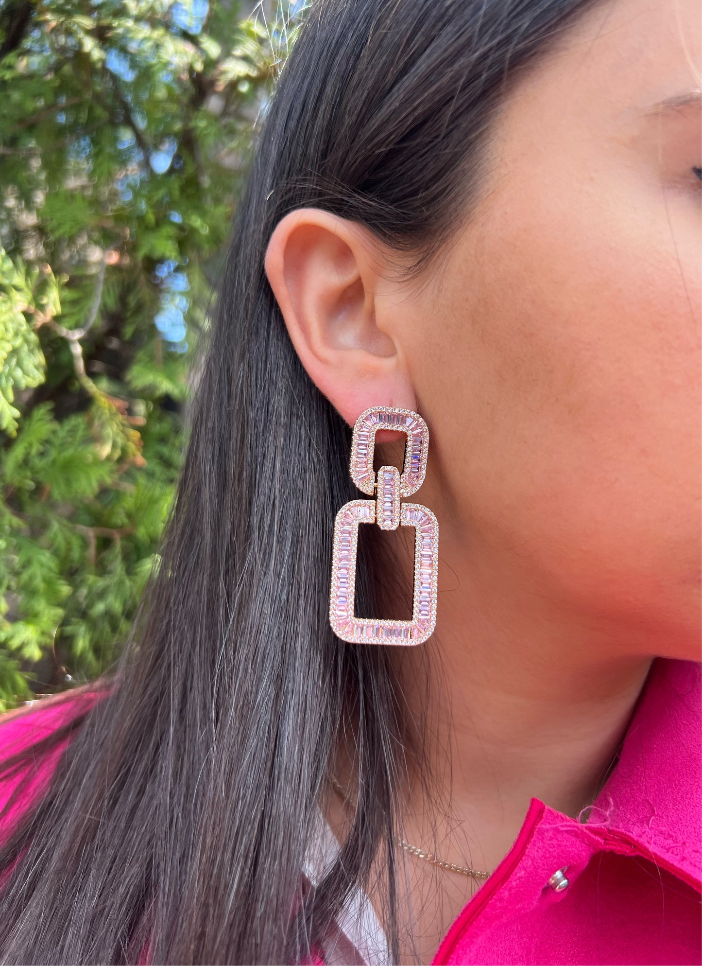 Pink Sapphire Squared Hanging Earrings