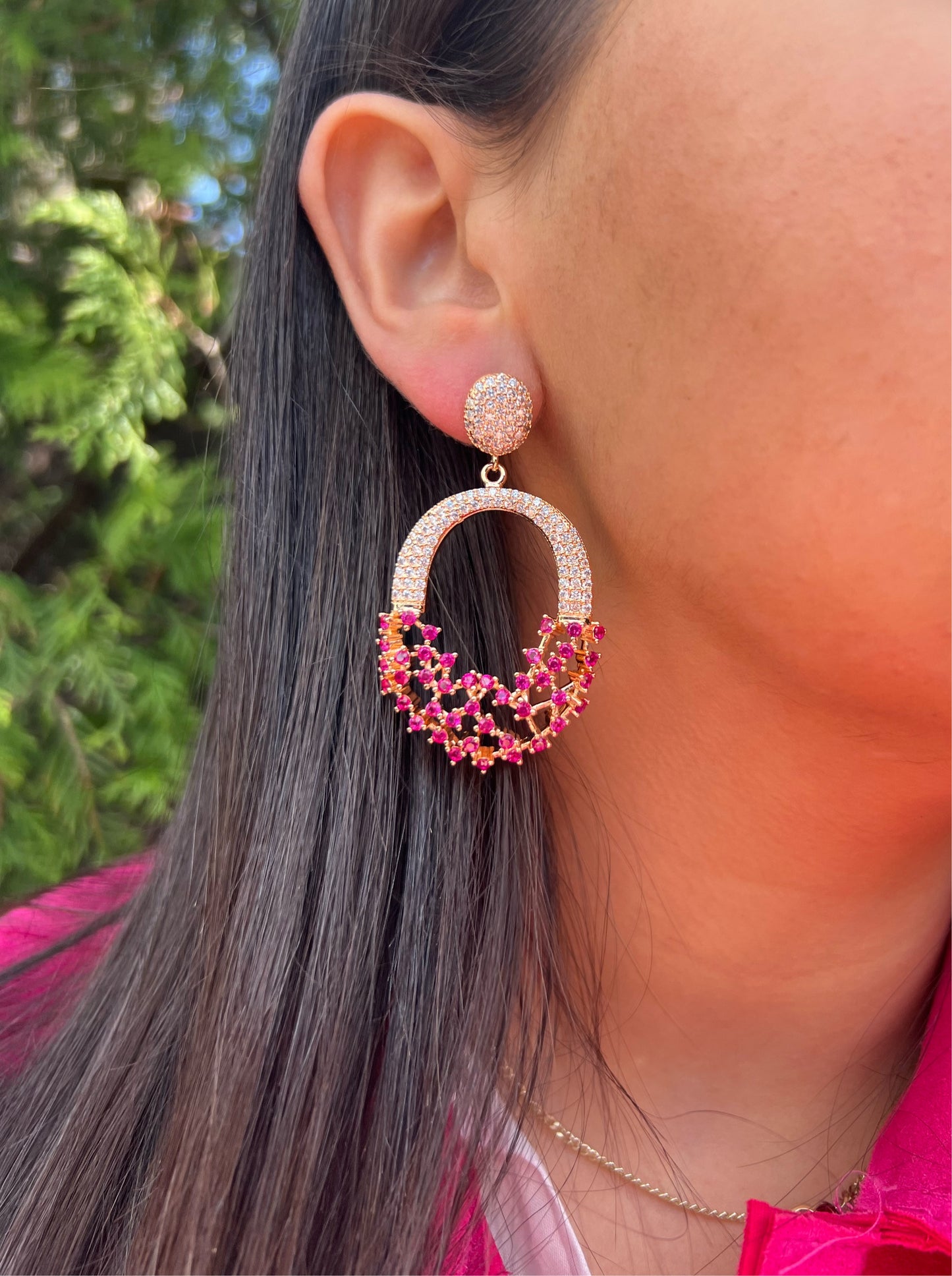 Pink and Gold CZ Earrings