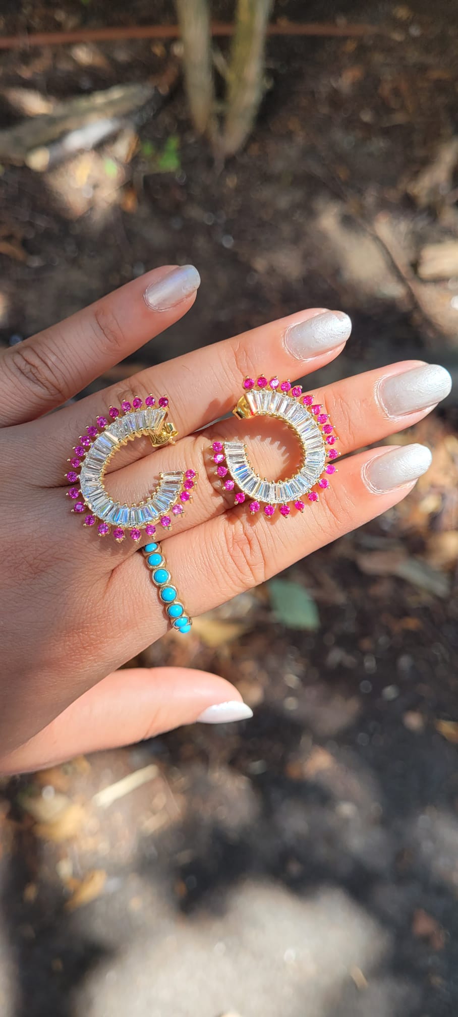 Pink Ruby Spiked Earrings