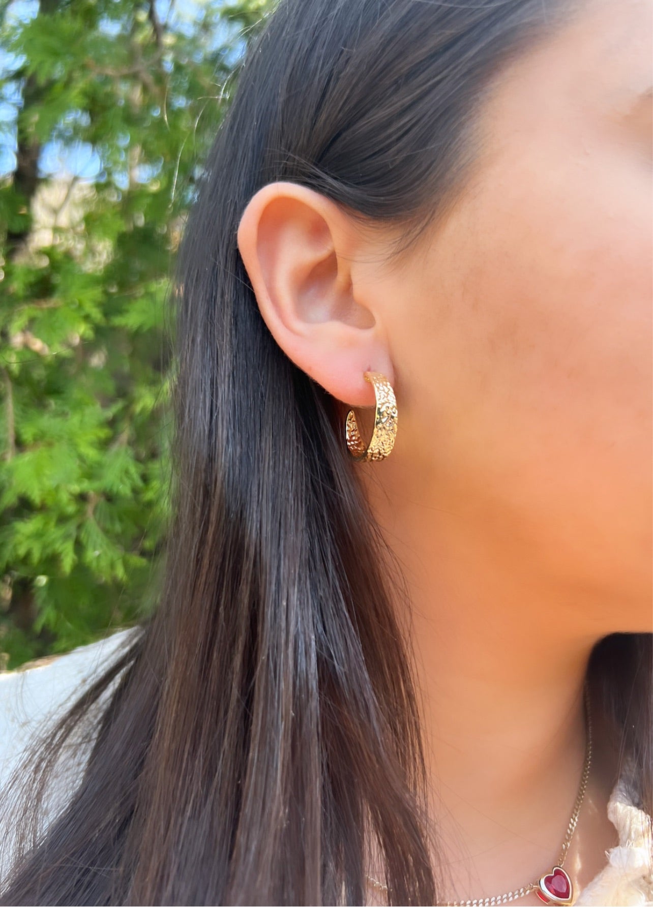 Wide Hammered Gold Hoop Earrings