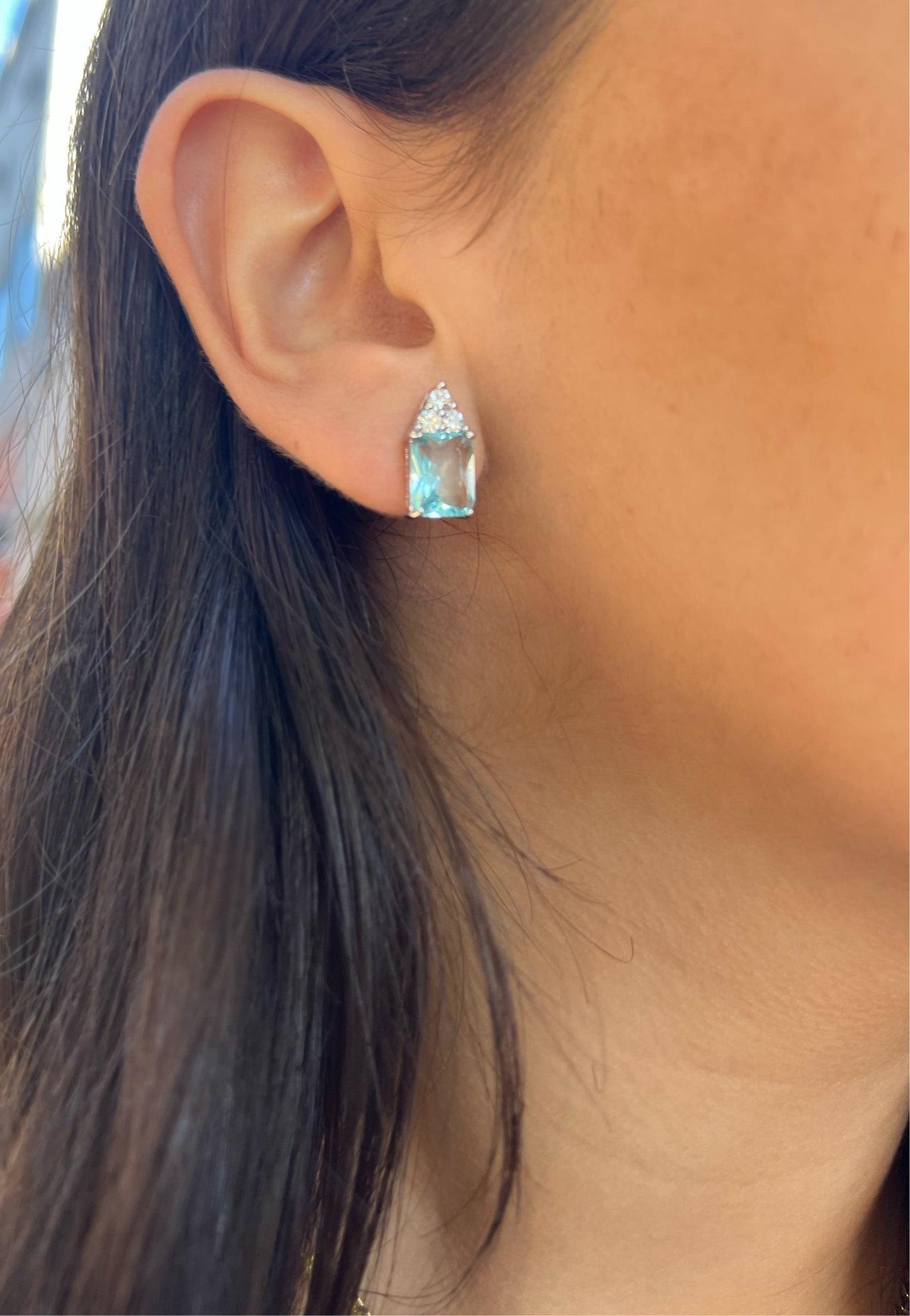 Blue topaz N CZ Earrings