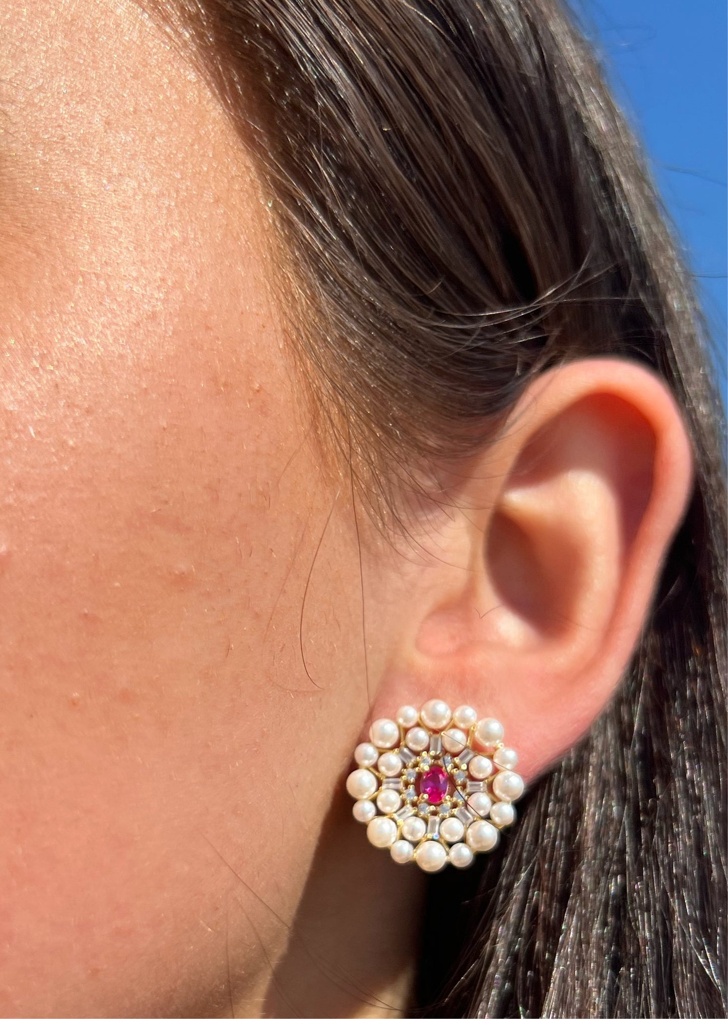 Cluster Pearl Stud Earrings