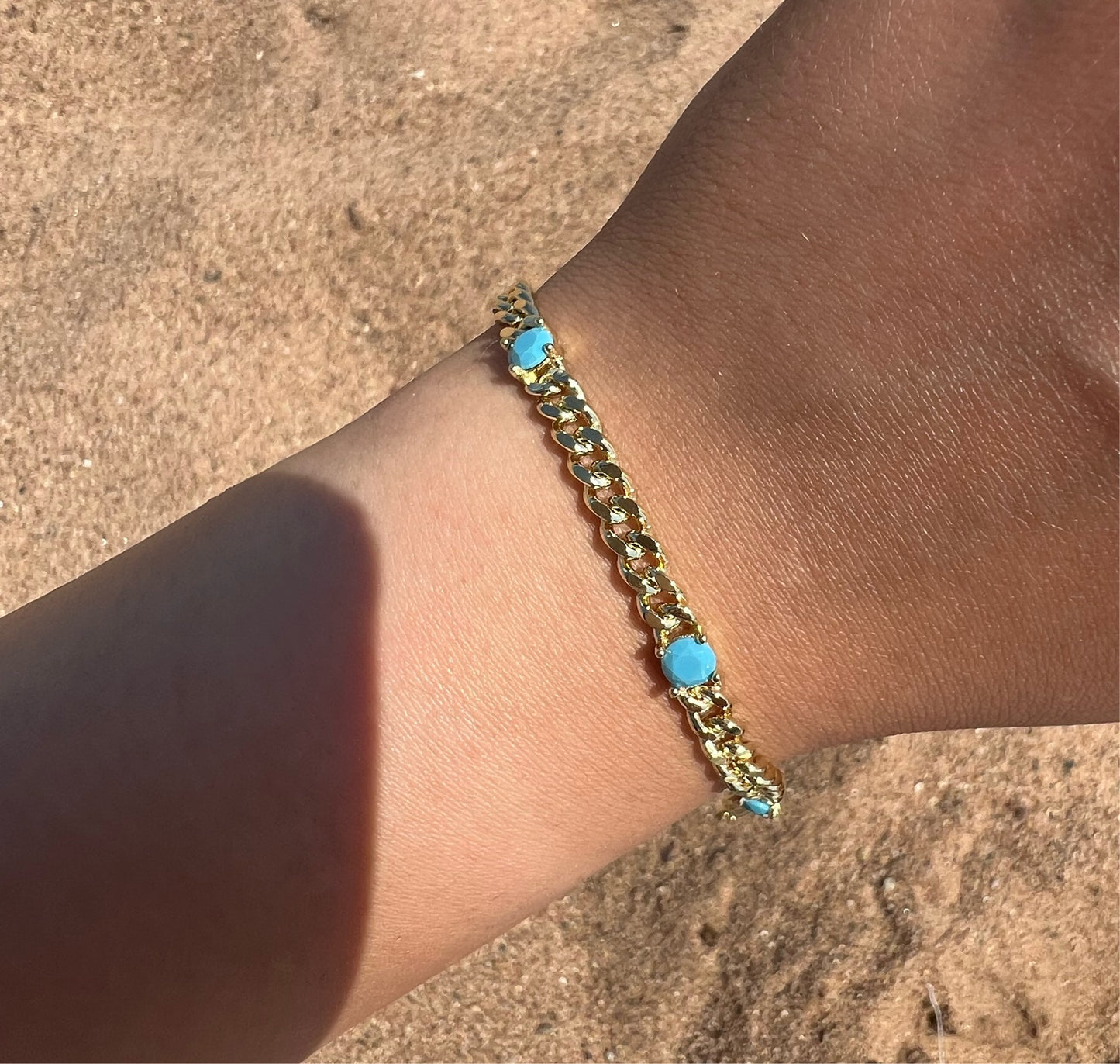 Round Turquoise X Gold Link Bracelet