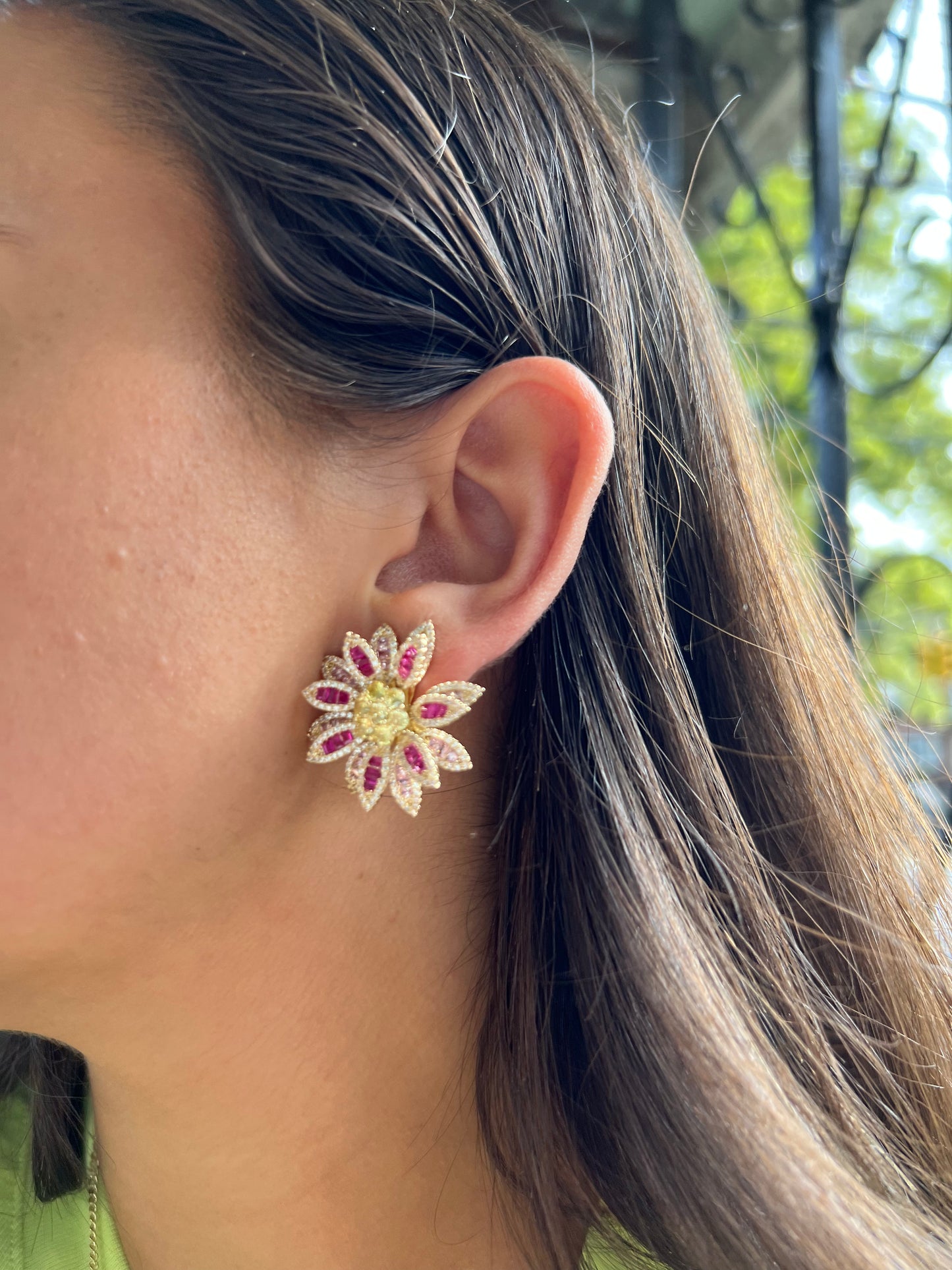 Two Toned Pink Flower Earrings