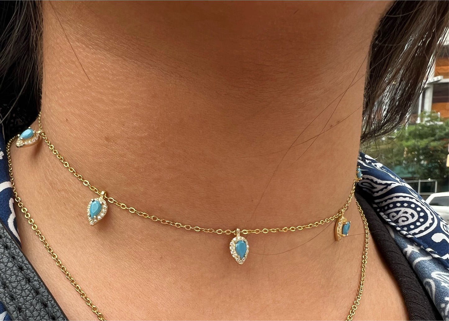 Turquoise Hanging Tear Drop Choker Necklace