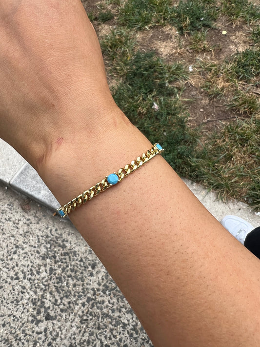 Round Turquoise X Gold Link Bracelet