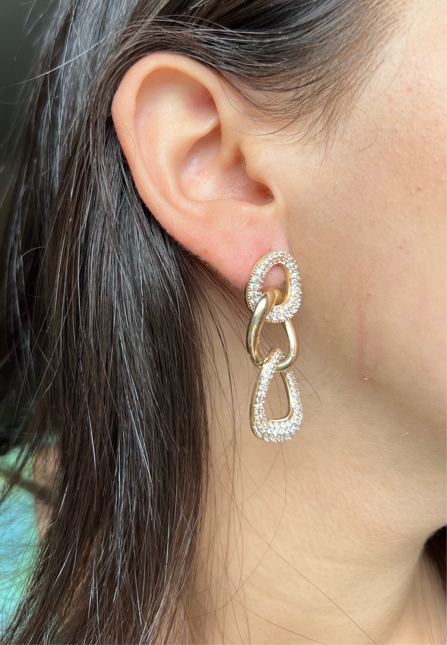 Chain Earrings with CZ Center