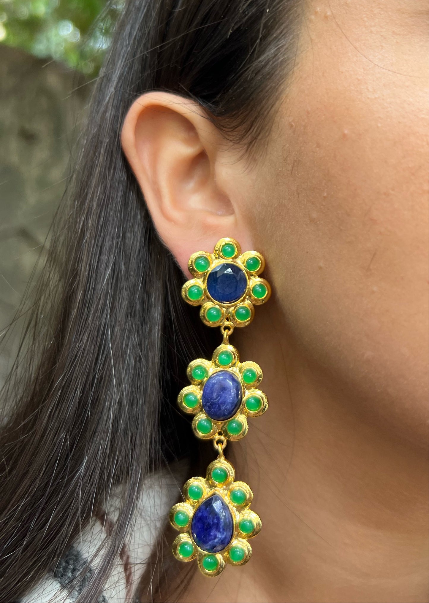 Blue X Green Hanging Earrings