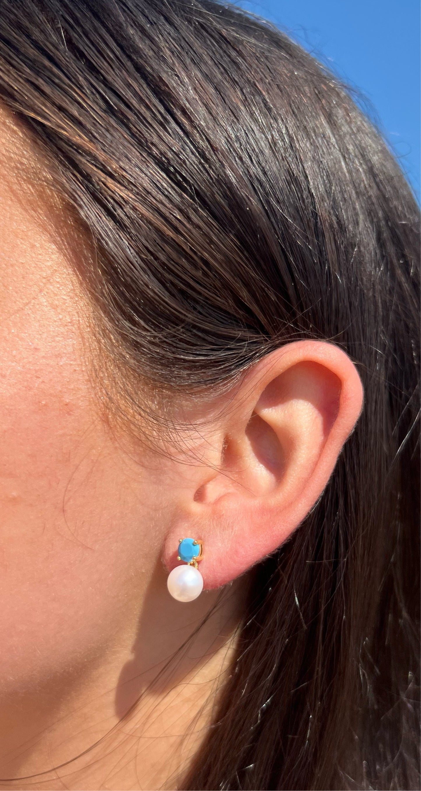 GIRLS TURQUOISE X PEARL DRESSY EARRINGS