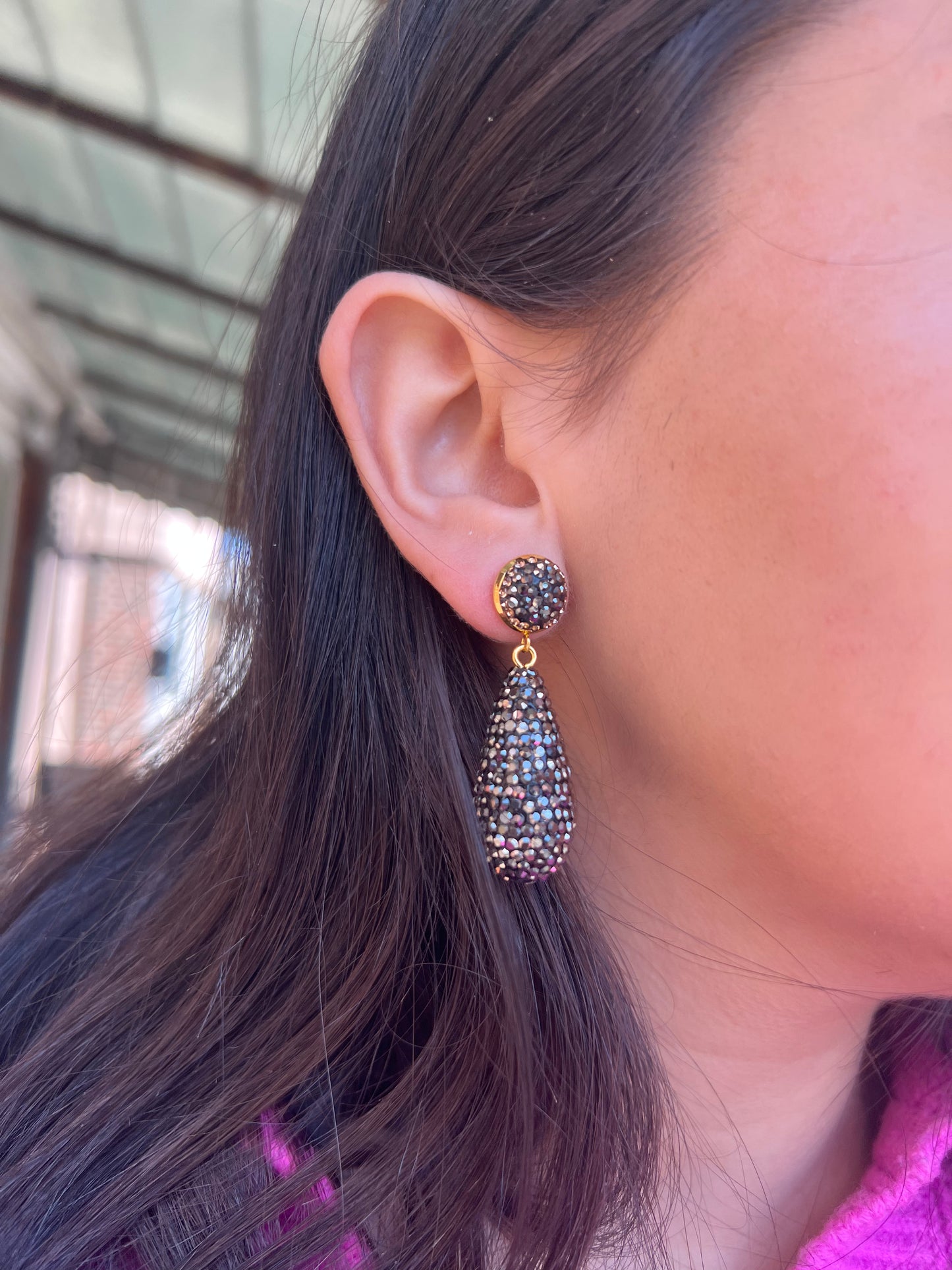 Black Swarovski drop Hanging Earrings