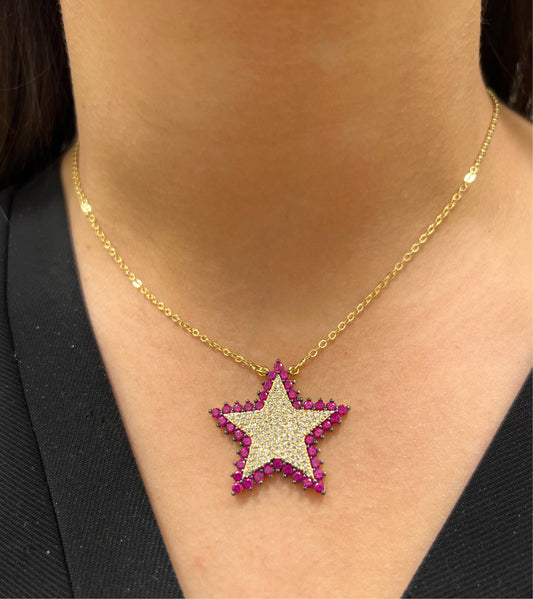 Pink Boarded Star Necklace