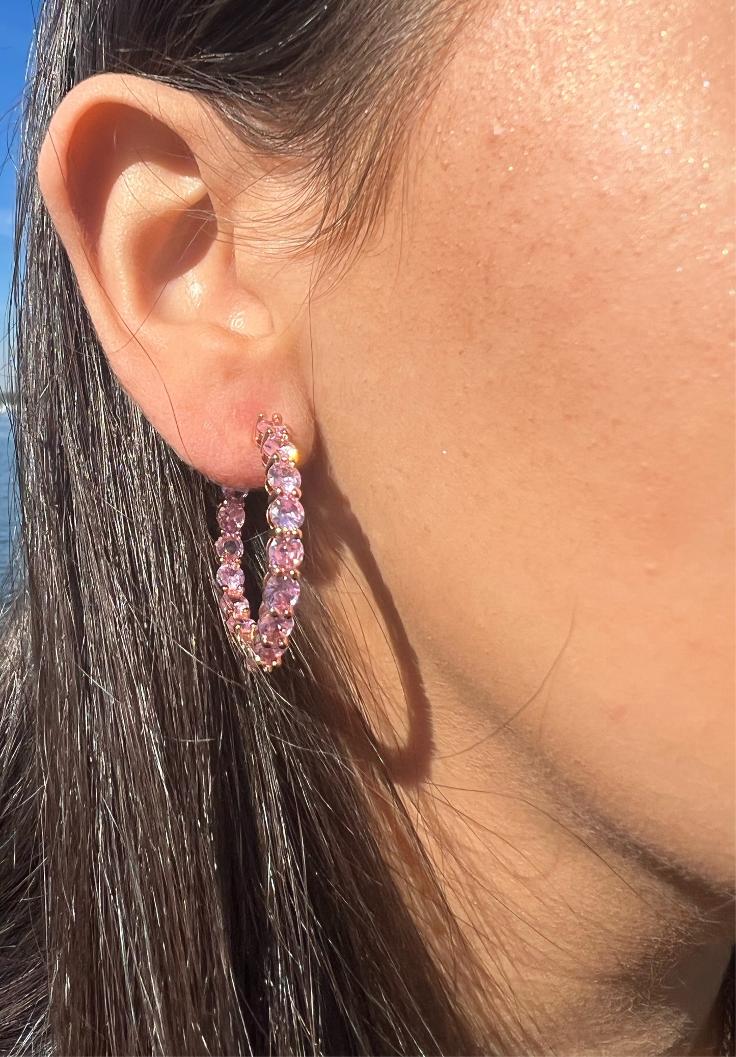 Pink Sapphire Hoop Earrings