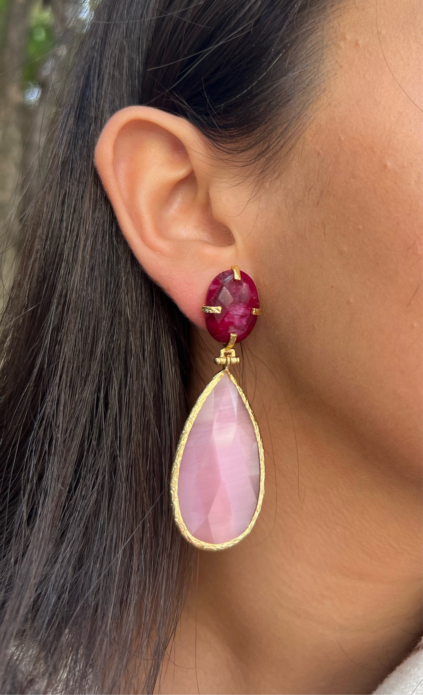 Genuine Stoned Pink Earrings