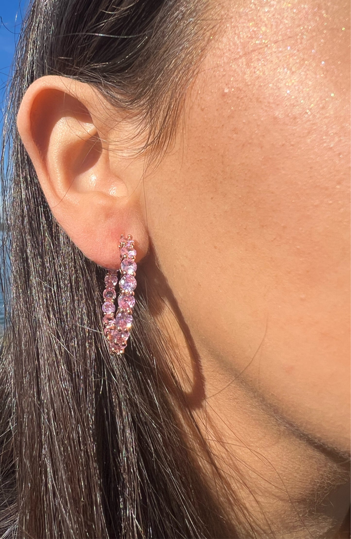 Pink Sapphire Hoop Earrings