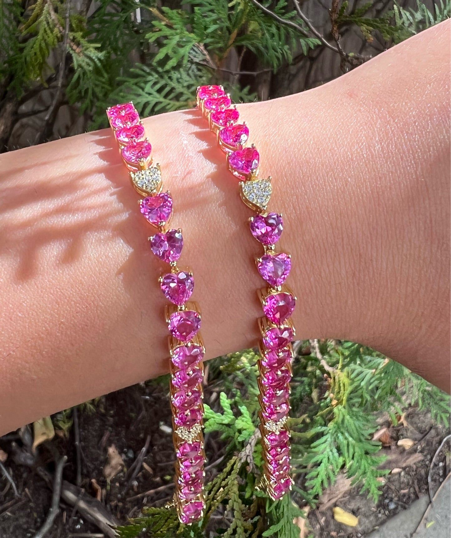 Pink Sapphire Heart Tennis Bracelet