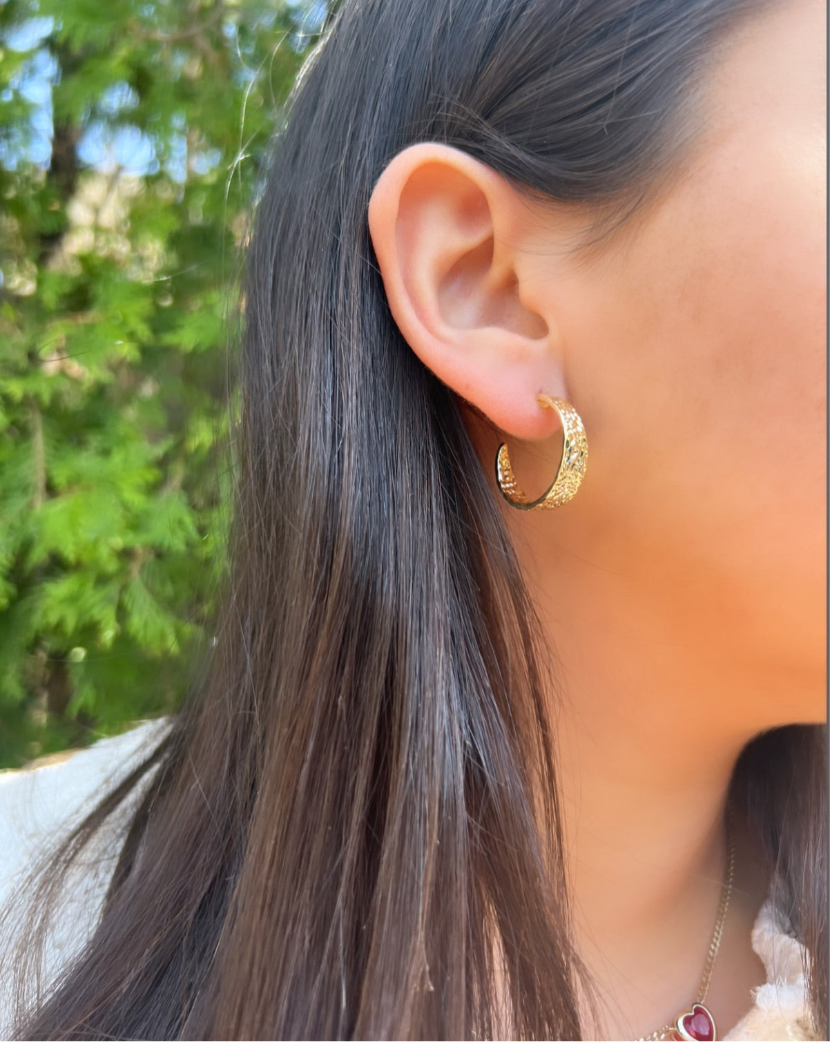 Wide Hammered Gold Hoop Earrings