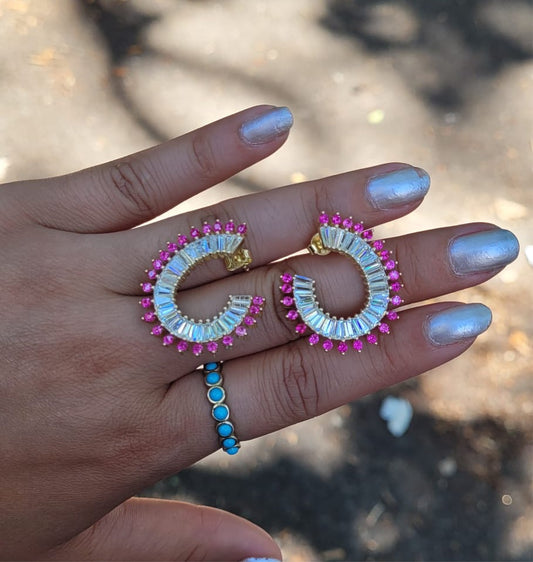 Pink Ruby Spiked Earrings