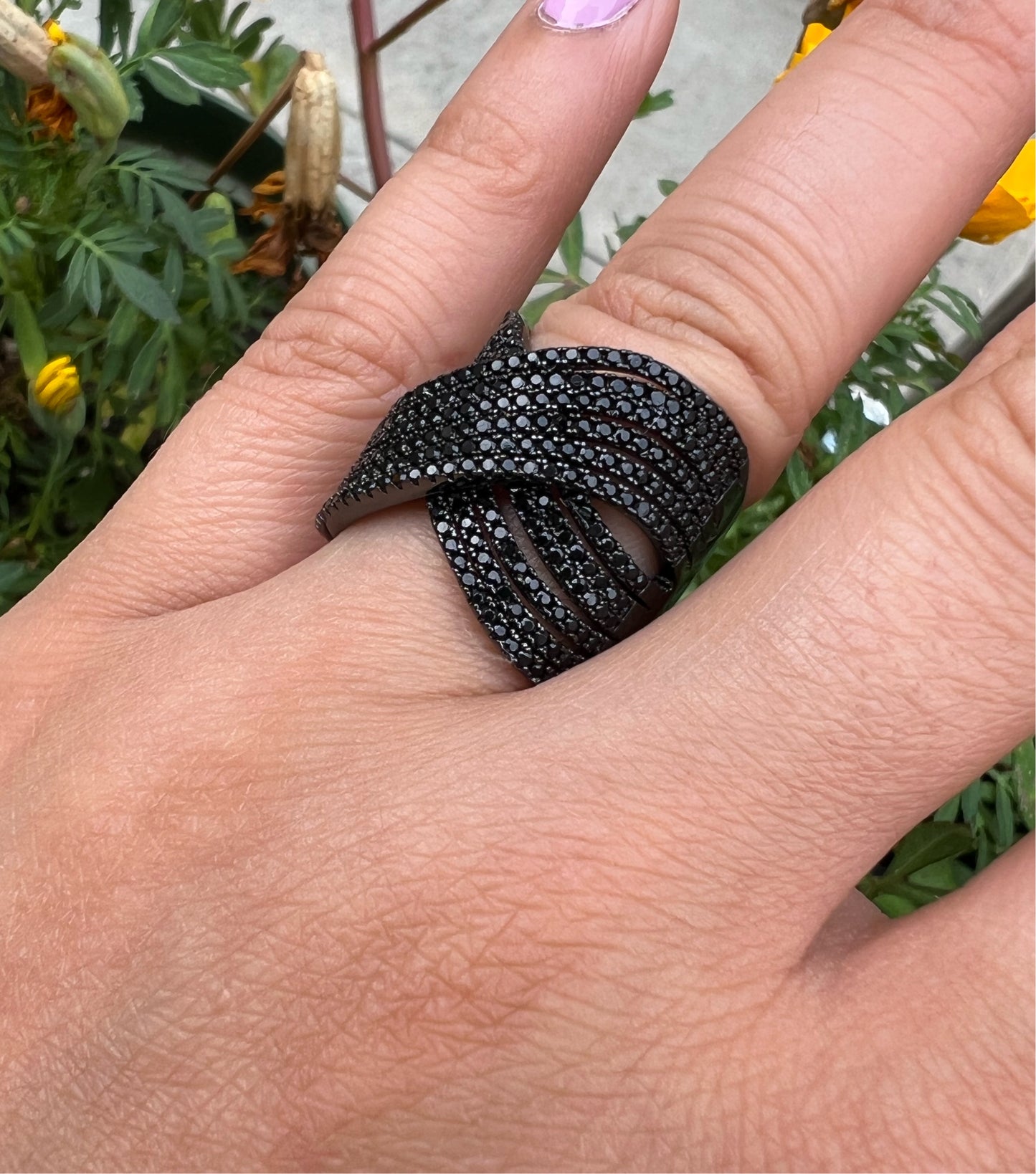 Black CZ Twist Ring