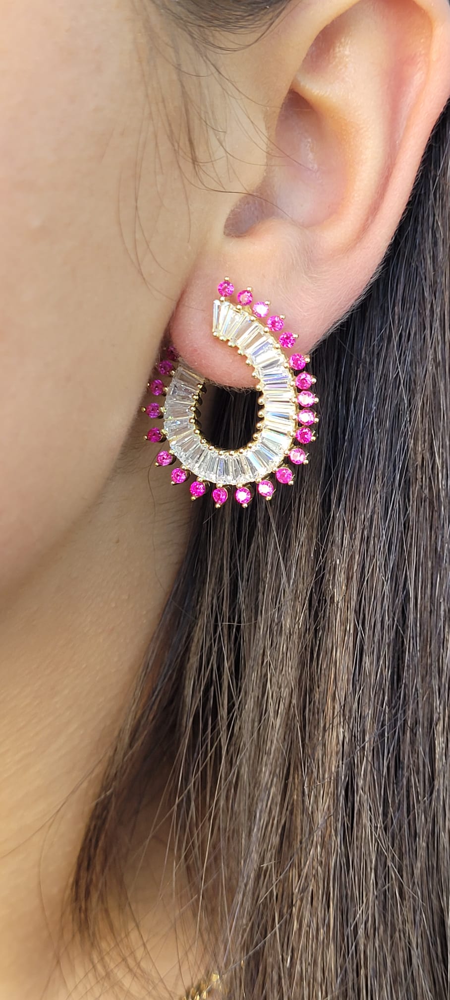 Pink Ruby Spiked Earrings