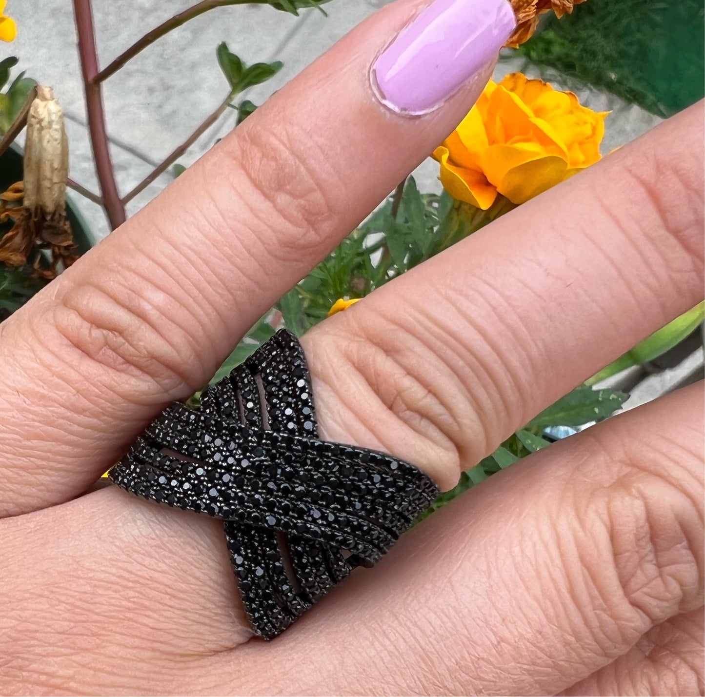 Black CZ Twist Ring