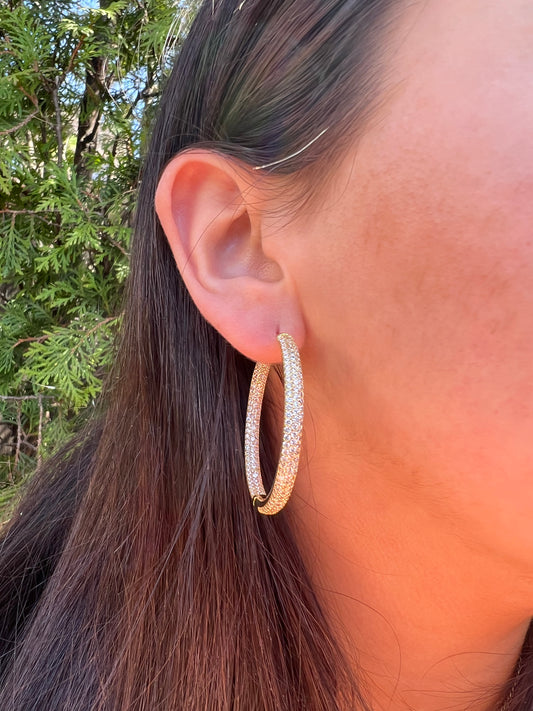 Gold Pave CZ Hoop Earrings