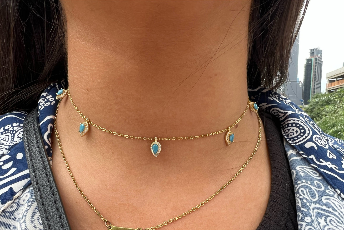 Turquoise Hanging Tear Drop Choker Necklace