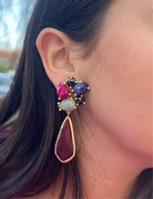 Ruby Clustered Stoned Earrings