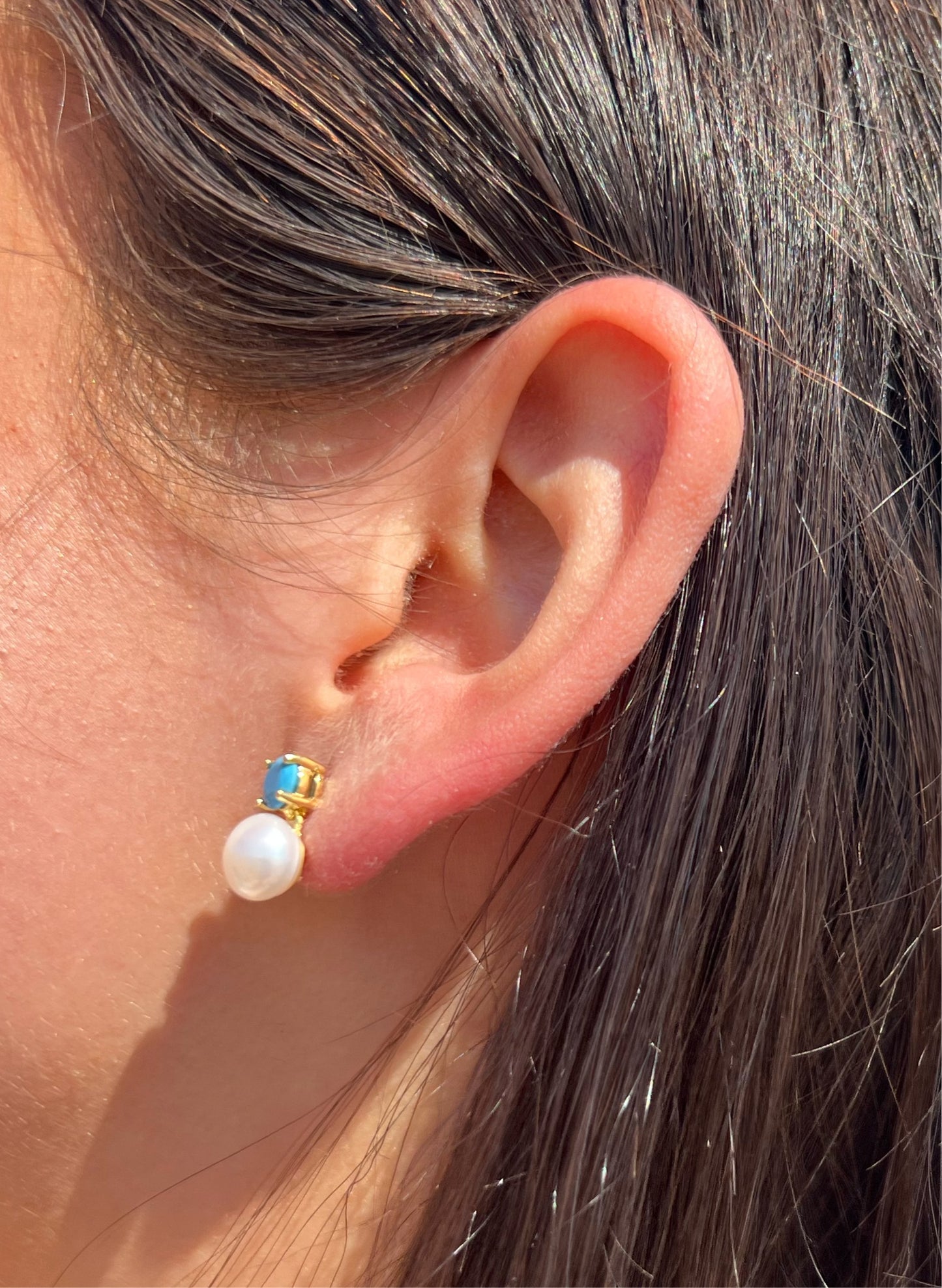 GIRLS TURQUOISE X PEARL DRESSY EARRINGS