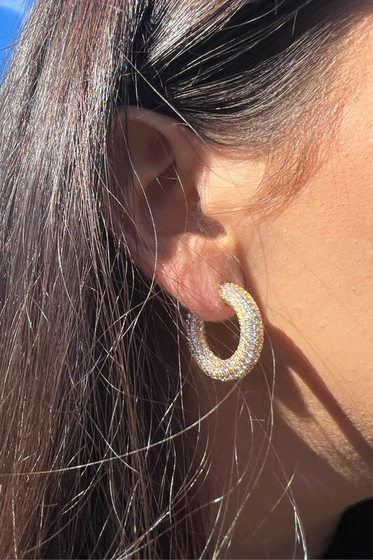 Gold Pave CZ hoop earrings