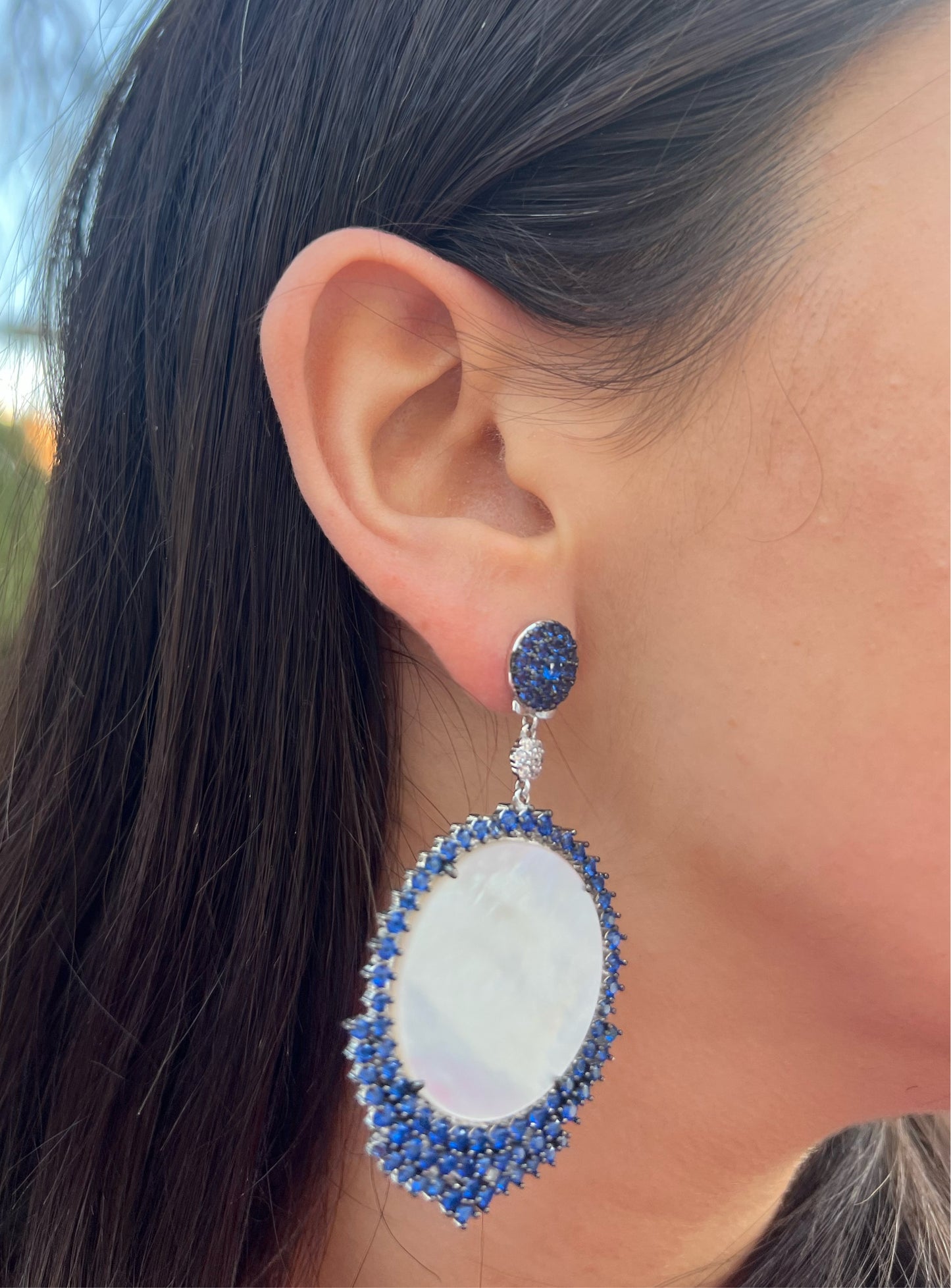 Mother of Pearl X Blue Sapphire Earrings