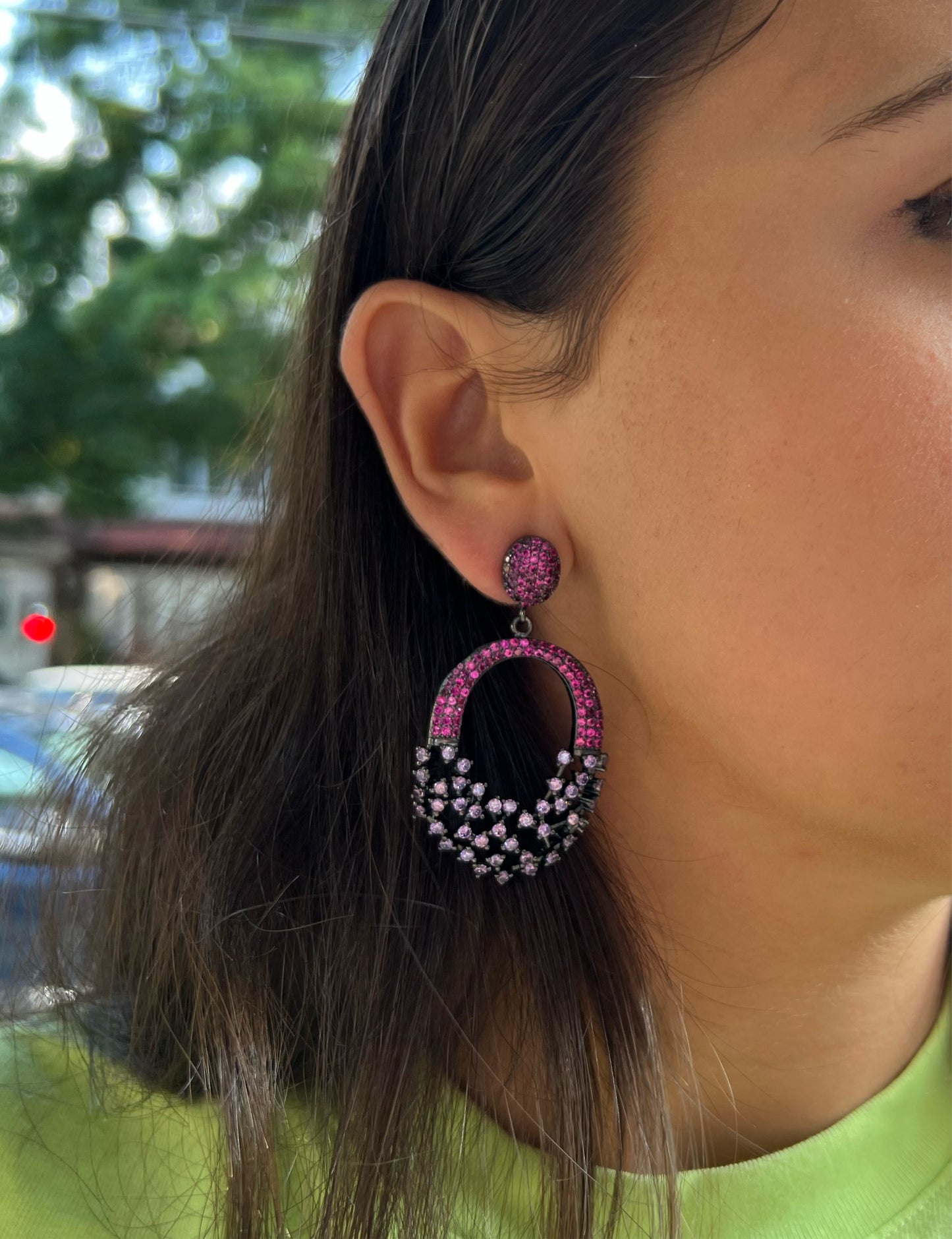 Pink and Purple CZ Earrings