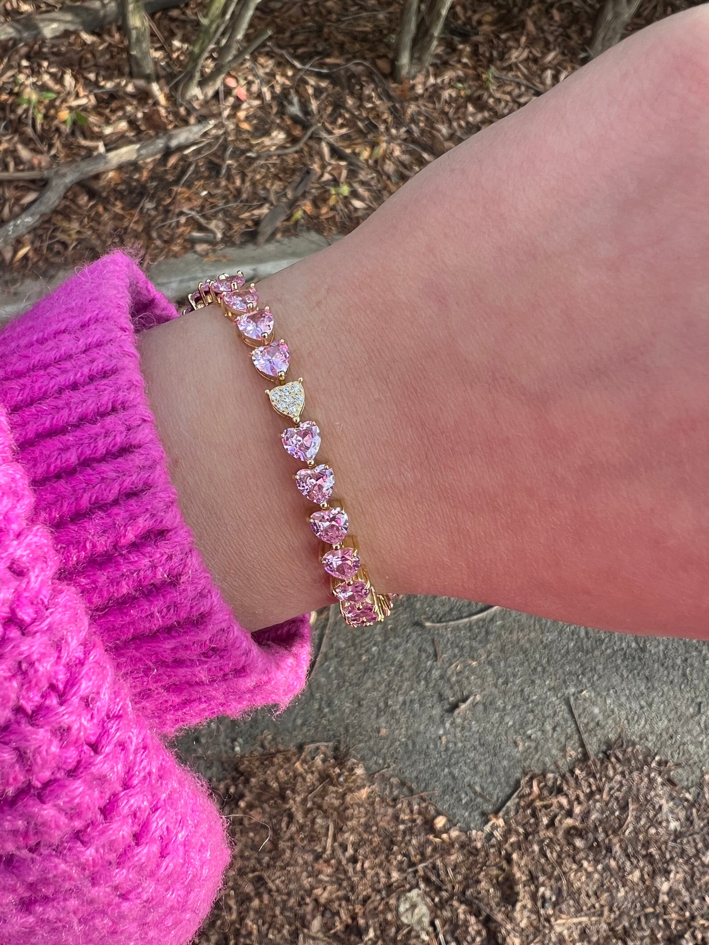 Pink Sapphire Heart Tennis Bracelet