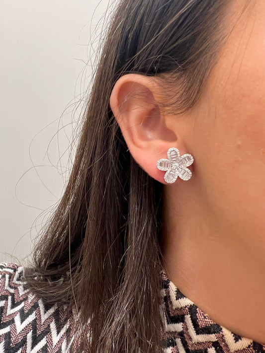 Baguette Flower Stud Earring