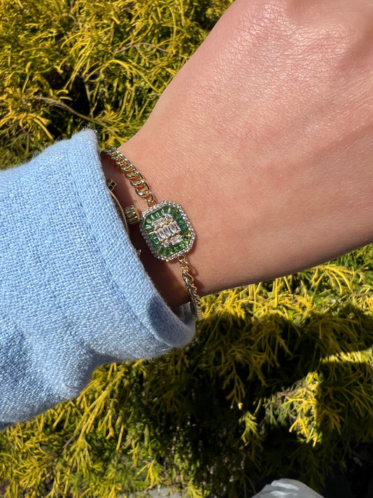 Squared Green Chain Bracelet