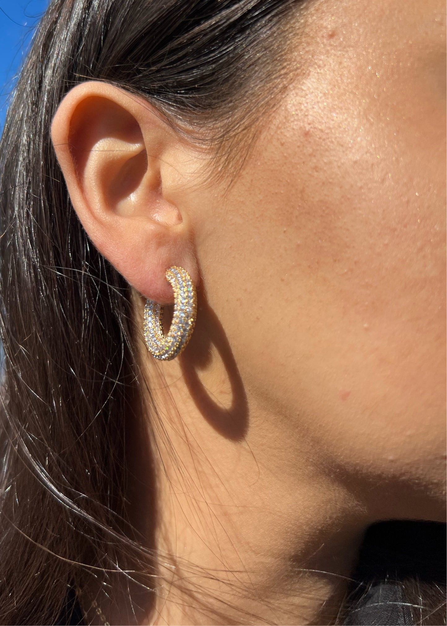 Gold Pave CZ hoop earrings