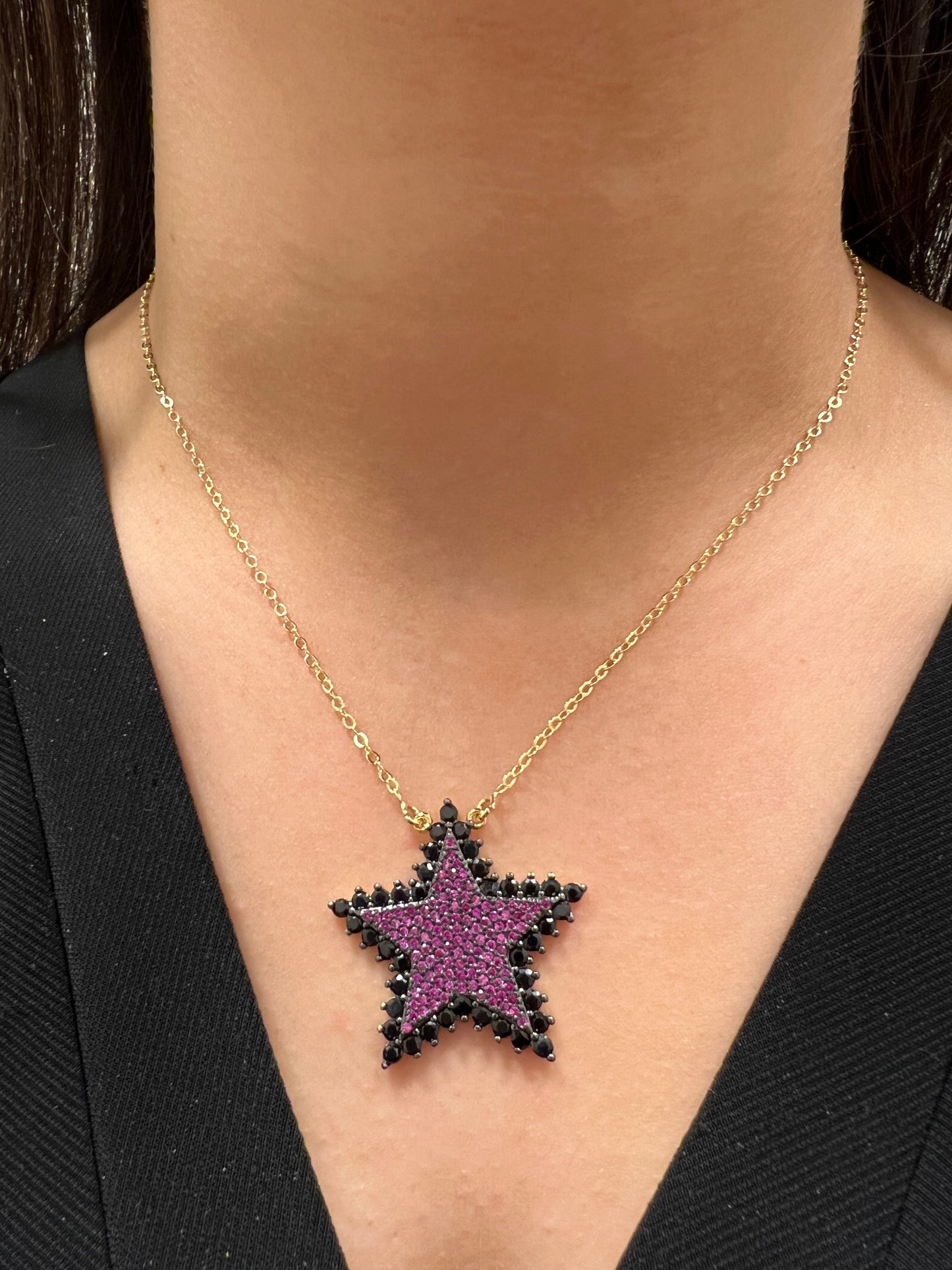 Pink X Black Star Necklace