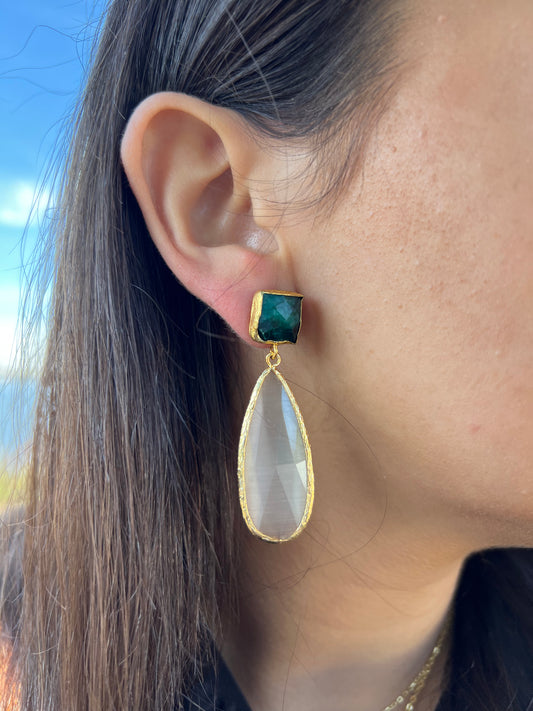 Squared Green Drop Earrings