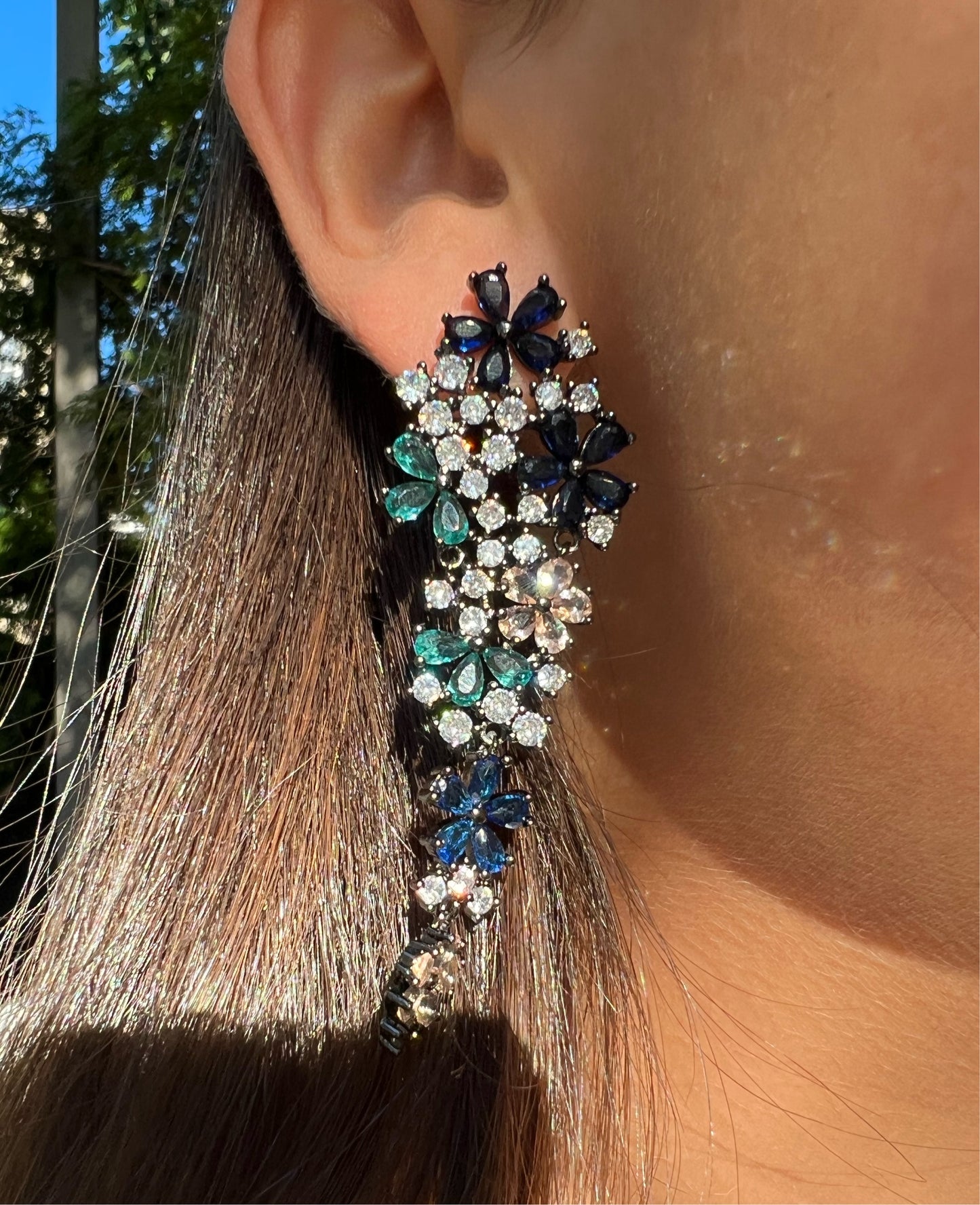 Blue Stoned Hanging Earrings