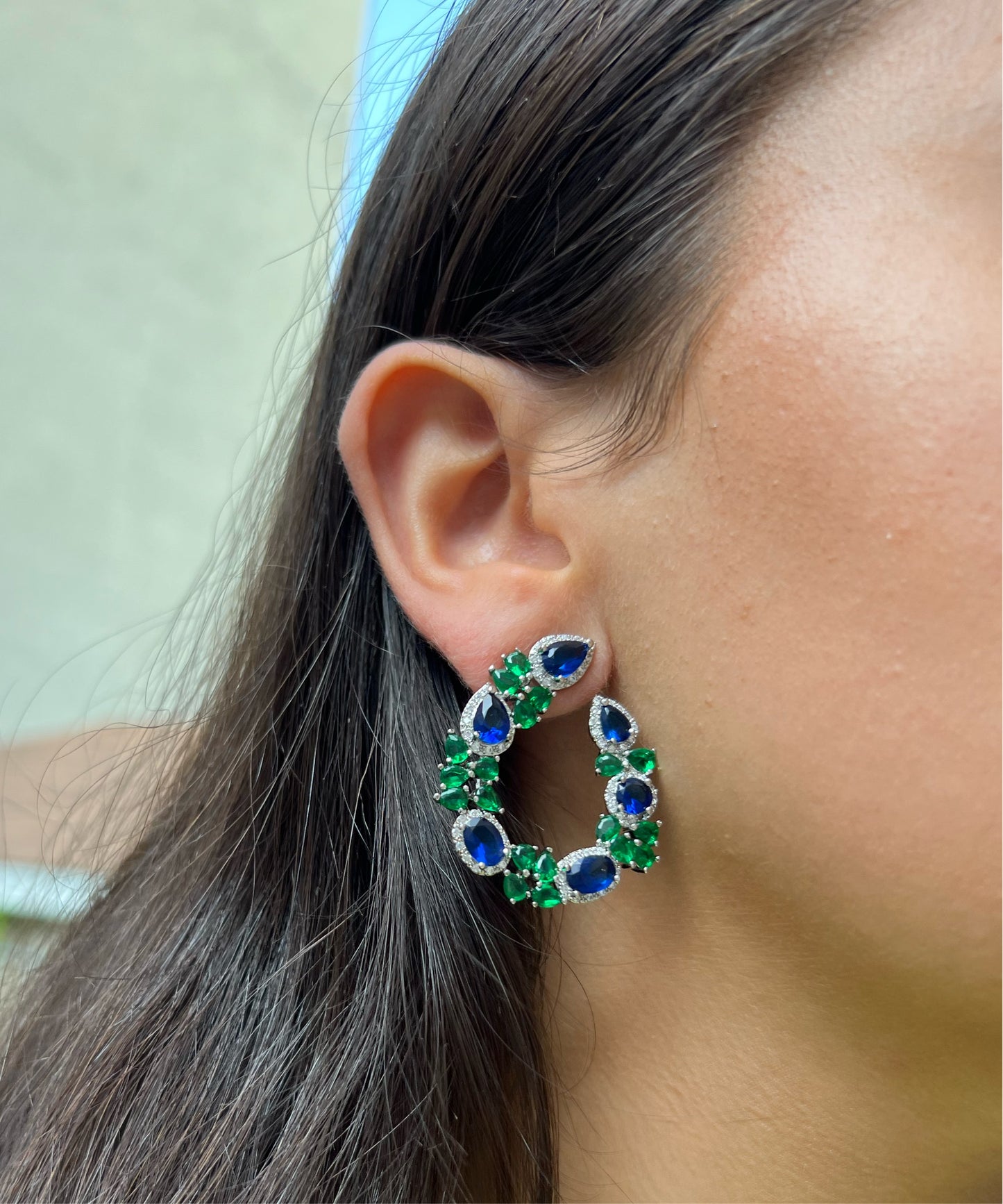 Emerald Green X Blue Sapphire Earrings