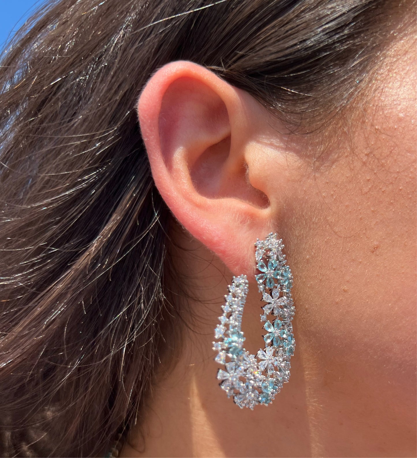 Aquamarine Flower Loop Earrings