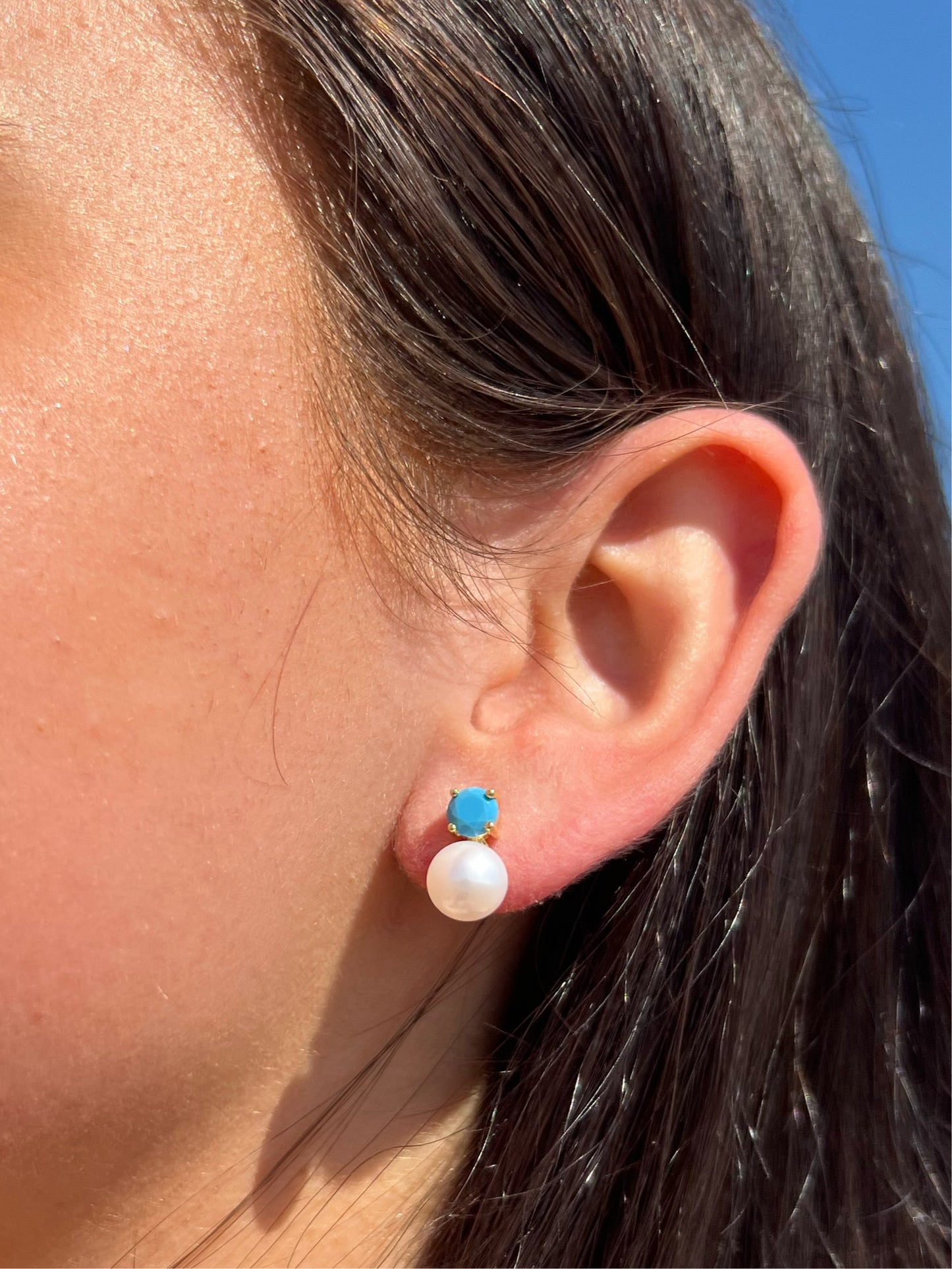 GIRLS TURQUOISE X PEARL DRESSY EARRINGS