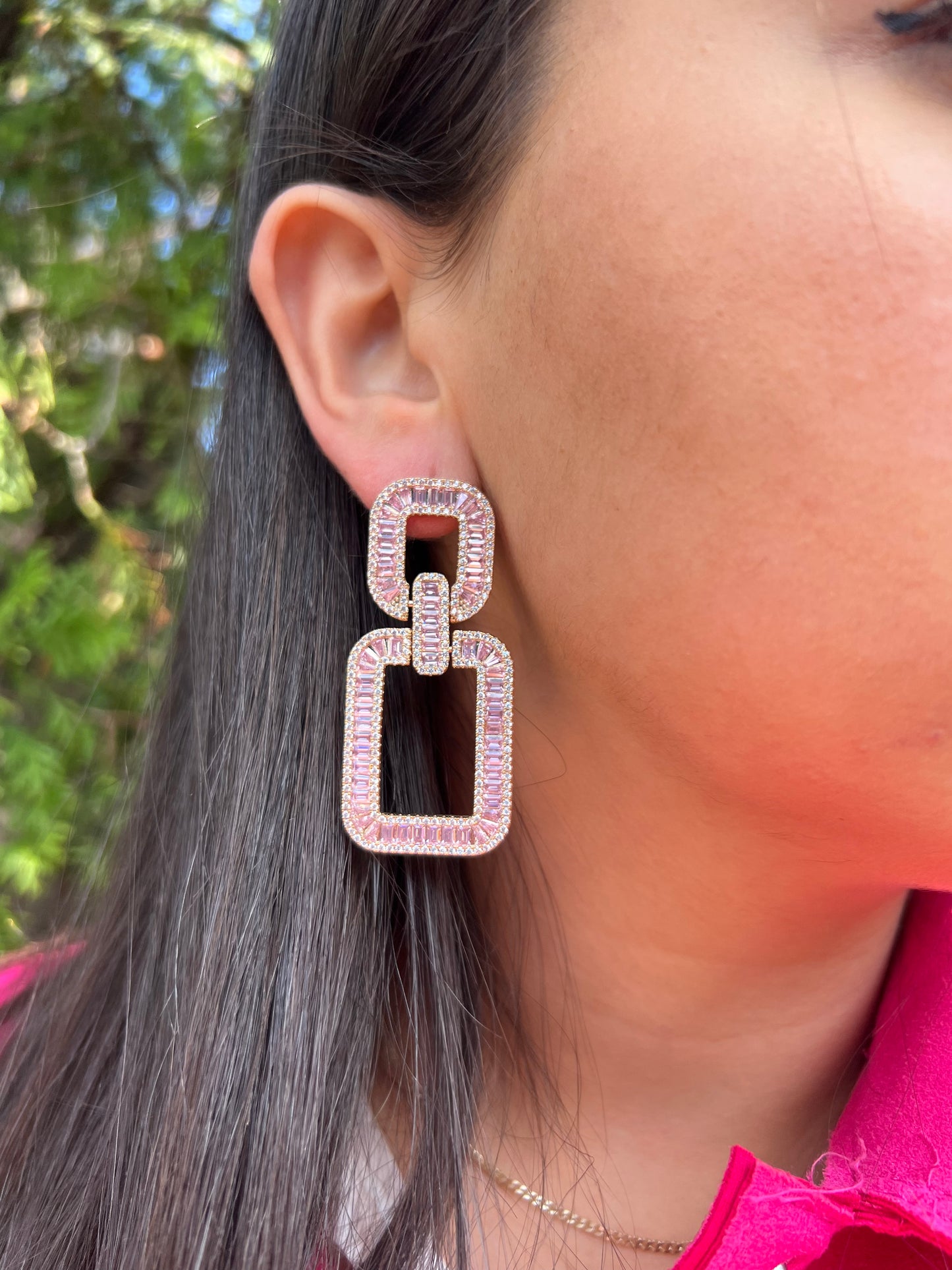 Pink Sapphire Squared Hanging Earrings