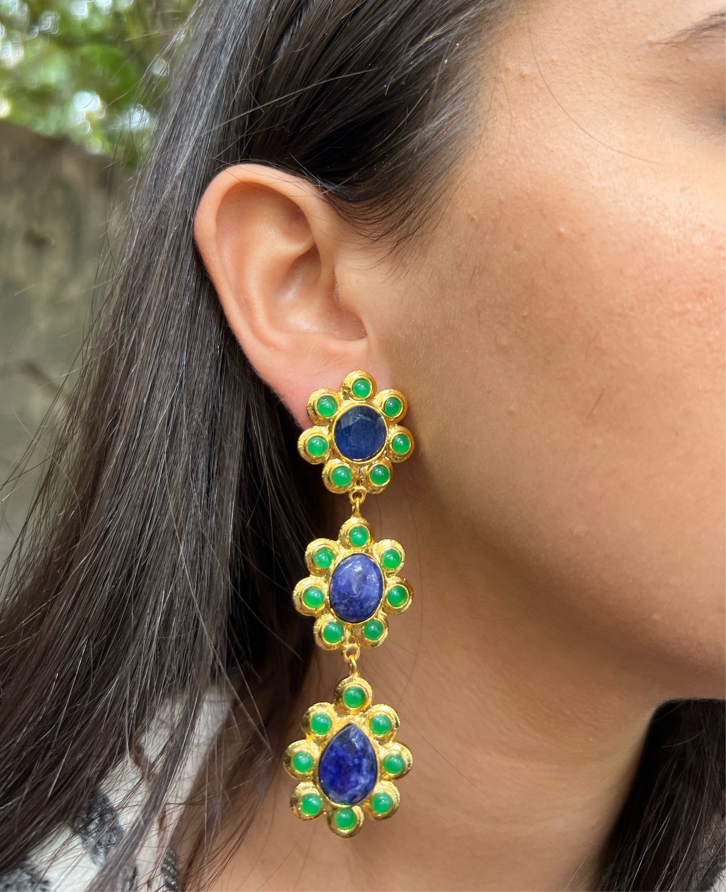 Blue X Green Hanging Earrings