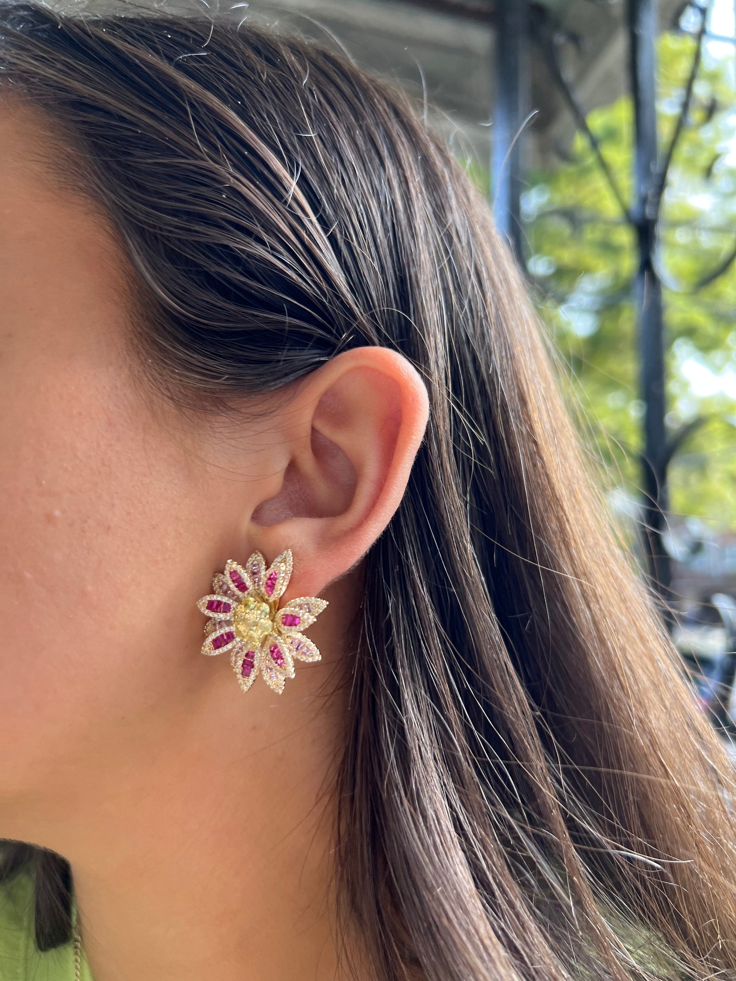 Two Toned Pink Flower Earrings