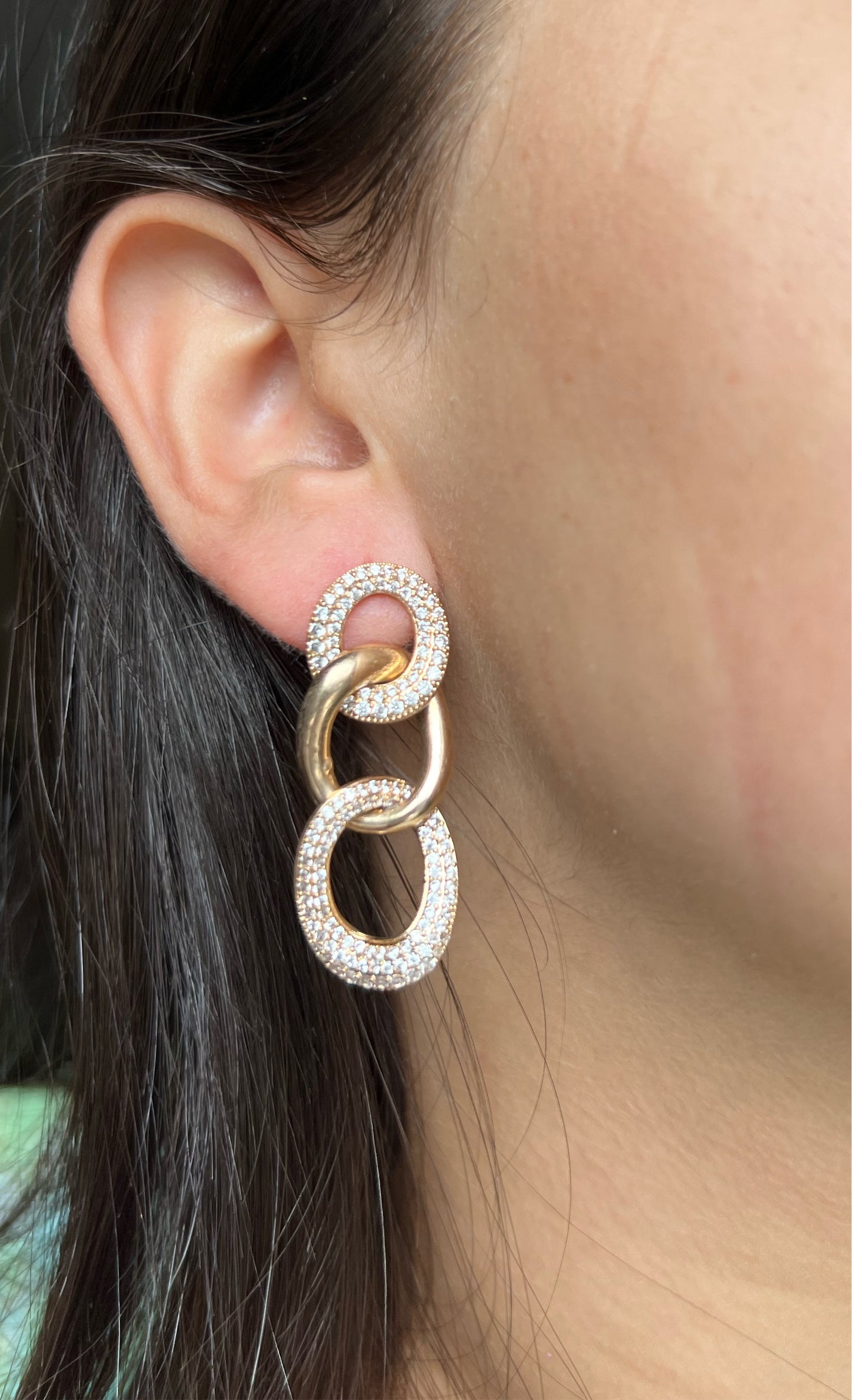 Chain Earrings with CZ Center