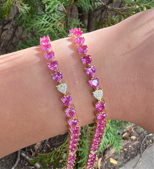 Pink Sapphire Heart Tennis Bracelet