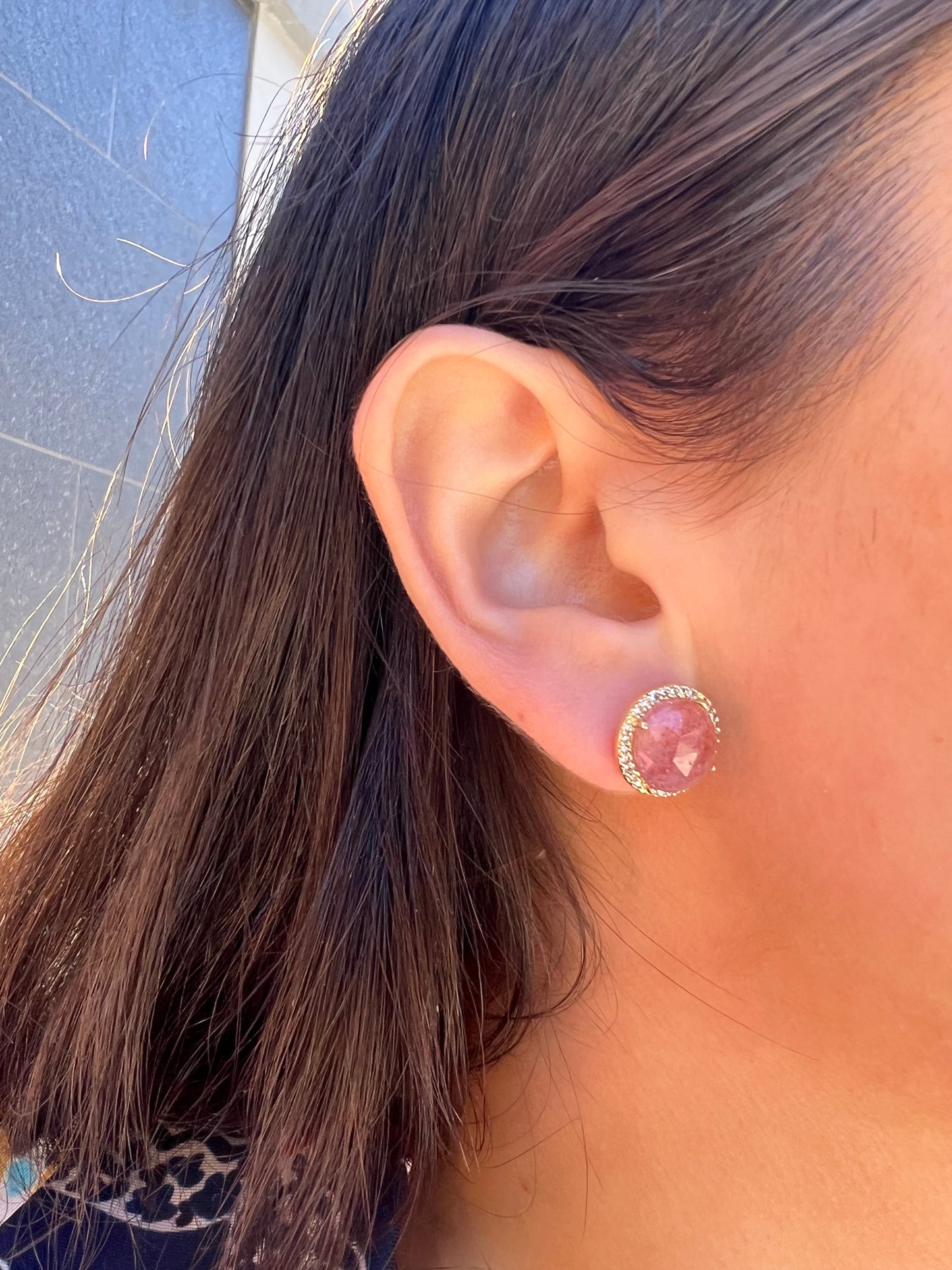 Pink Quartz Stud Earring