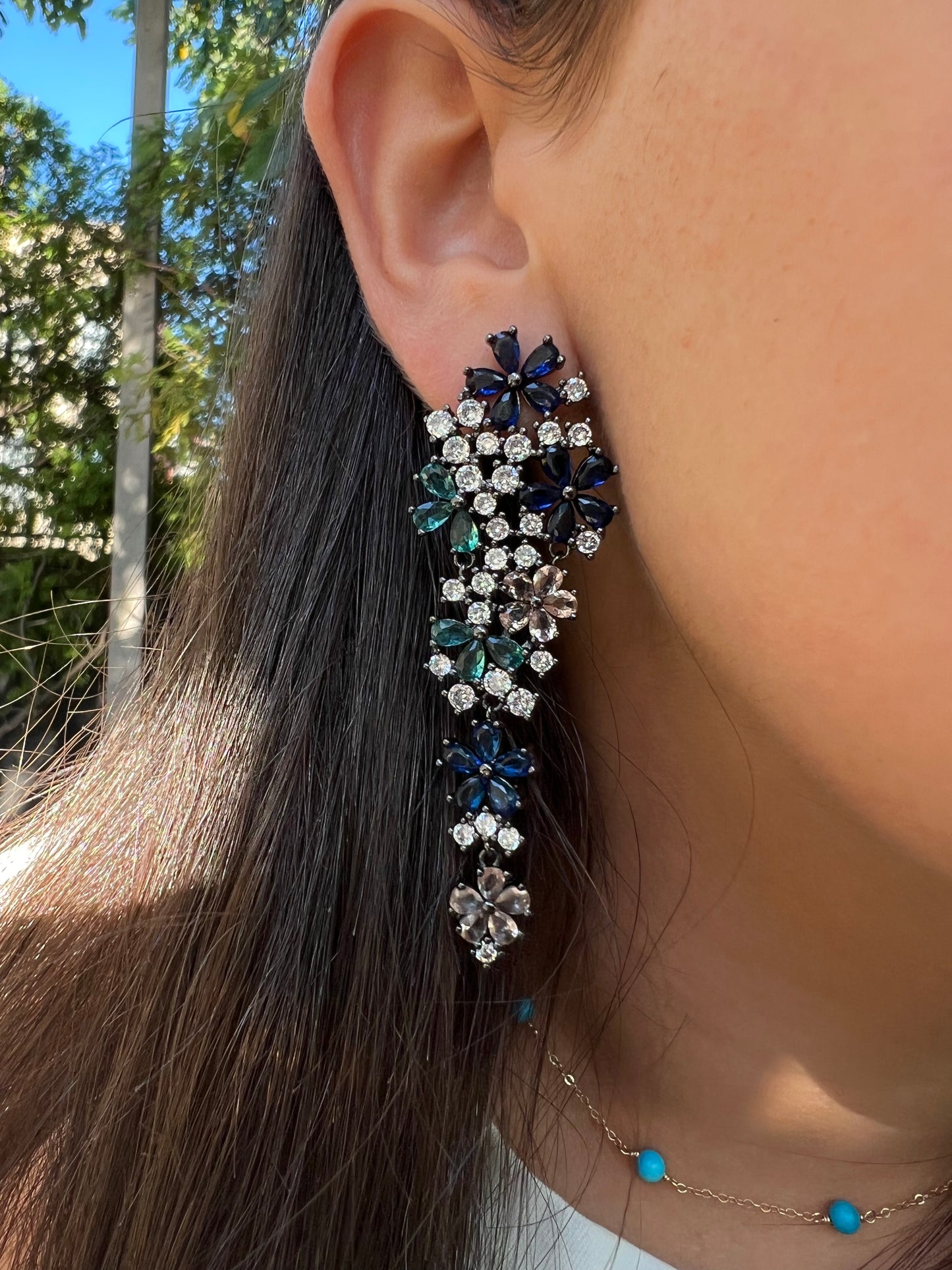 Blue Stoned Hanging Earrings