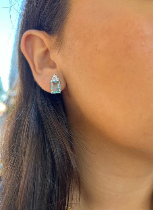 Blue topaz N CZ Earrings